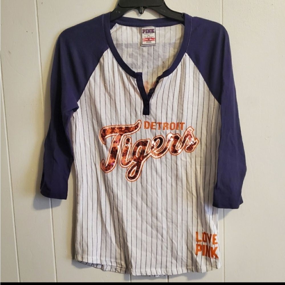 Victorias Secret Pink Detroit Tigers Bling 3/4 Sleeve Tshirt M